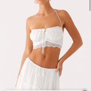 Peppermayo Evie White Lace Trim Crop Top